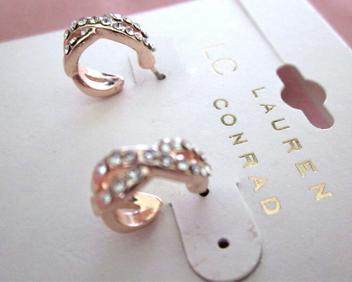 Lauren Conrad Pierced Earrings 2 Pair Lot Rose Gold Tone Rhinestone Clear Pink - Picture 5 of 6