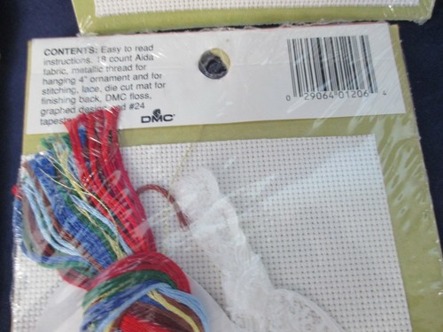 Christmas Cross Stitch Four Oval Lace Ornament Cardinal Santa Bear Angel New - Picture 9 of 10