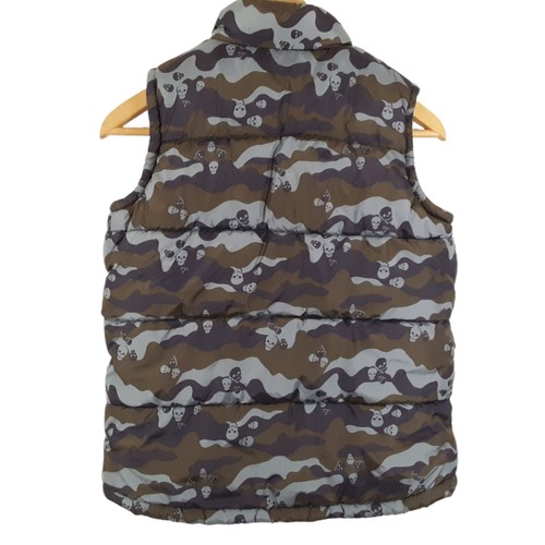 OLD NAVY Kids Puffer Vest Size M Skull Camo Zip Orange Fleece Halloween Gorpcore - Picture 5 of 12