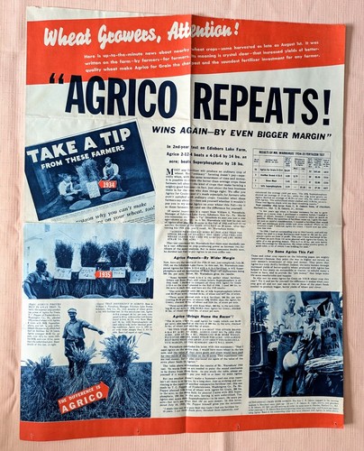 2 Huge 1935 Agrico Folding Brochures Praising Their Fertilizer. Illustrated