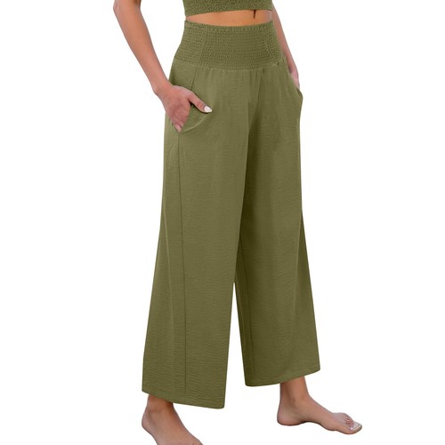 Women's Wide Leg Pants High Waist Casual Palazzo Pants Lounge Loose Trousers - Picture 9 of 26
