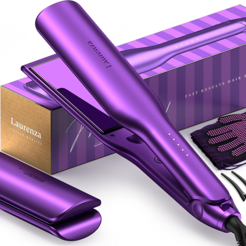 2-In-1 Flat Iron Hair Straightener & Curler Brush, 2" Ceramic Plate, Purple - Picture 12 of 12