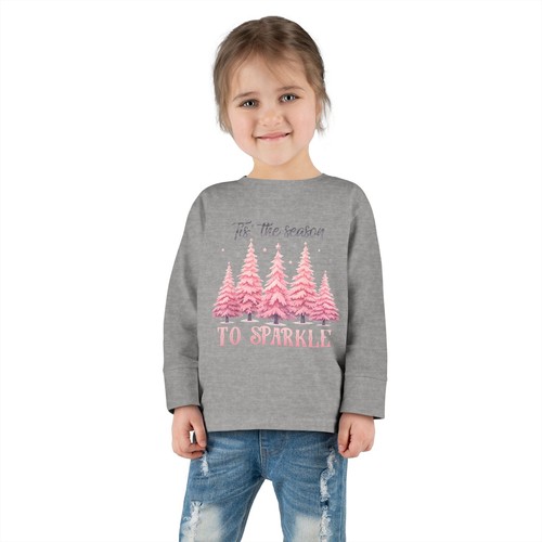 Tis The Season To Sparkle Pink Christmas Trees Toddler Long Sleeve Tee - Picture 9 of 9