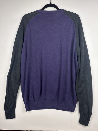 Vtg 90s Perry Ellis Crewneck Sweater Merino Wool Blend Purple Gray Raglan Y2K L - Picture 8 of 11