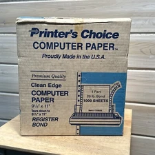 CONTINUOUS FEED WORD PROCESSING COMPUTER PAPER 20 lb BOND OPEN BOX 1000 SHEETS
