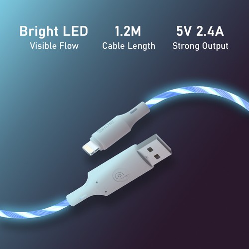 GadJet USB  LED Charging Cable 1.2m 480Mbps 2.4A For iPhone 14 13 12 11 XS XR UK - Picture 2 of 5