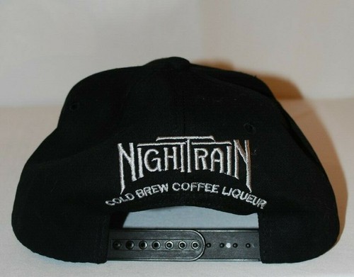 NightTrain Cold Brew Coffee Liqueur Black Baseball Hat White Letters front/back - Picture 2 of 5