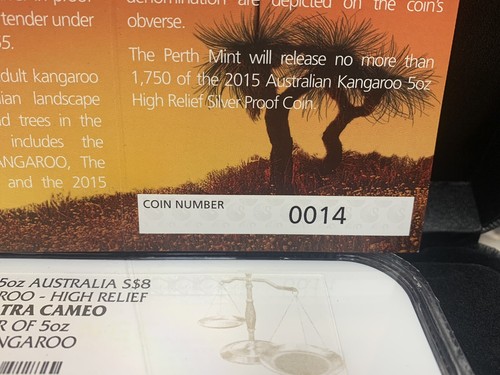 2015 P Australia $8 5 oz Silver Kangaroo High Relief NGC PF70UC Serial #14 - Picture 8 of 8