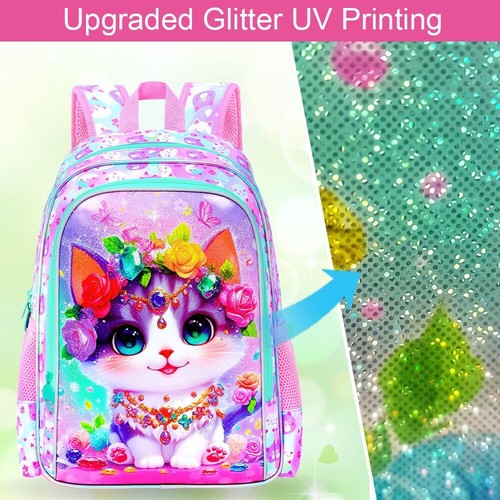 3PCS Pink Cat Backpack Set 16" Kids School Bookbag & Lunch Box for Girls - Picture 7 of 9