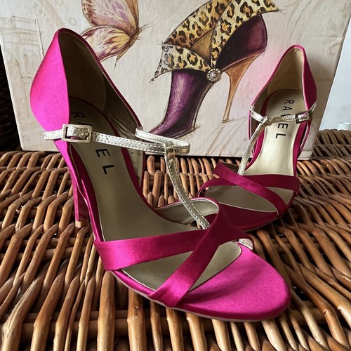 Ravel Satin Fuchsia Pink Hot Pink Silver Stiletto High Heels Shoes Strappy UK 5