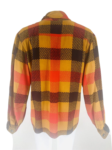 Vintage YVES SAINT LAURENT RIVE GAUCHE Plaid Mustard Black Red Silk Blouse, 42/M - Picture 5 of 11
