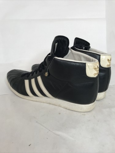 adidas Damen Hightop schwarz weiß drei Streifen spitze Zehenschuhe Turnschuhe Vintage - Bild 6 von 12