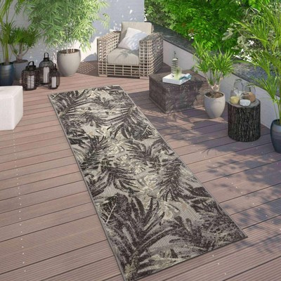 Tropical Floral Leaves Indoor/Outdoor Runner Rug 2' x 7' Gray