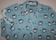 NWT PJ Salvage Ice Blue COFFEE/TEA LOVERS Peachy Knit Pajama Set L RED HEARTS