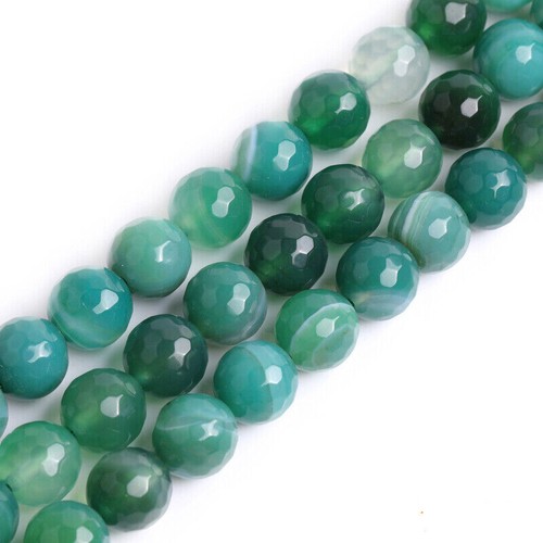 Natural Green Stripe Agate Gemstone Faceted Round Beads for Jewelry Making 15" - Bild 10 von 12