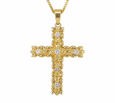 Italian 1/200 14k Yellow Gold Oro Nugget Cross Iced CZ Nugget Pendant Cadena 2''
