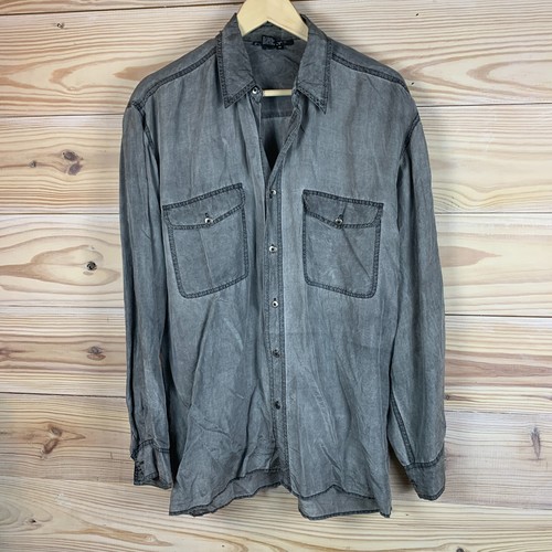 Vintage 90er Tulliano Seidenhemd Herren mittelgrau Knopfleiste 90s Party
