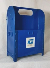 Vintage USPS Plastic Blue Mailbox Letter Holder~ Desk Accessory 8x5.5x3"