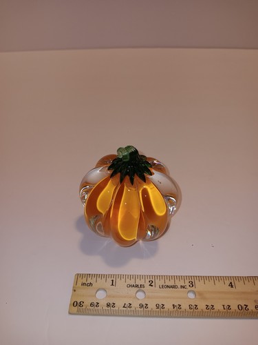 Vintage Glass Paperweight Pumpkin/ Gourd Orange Green - Picture 5 of 6