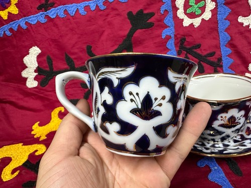 2er Set Usbekische Keramik Tassen & Untertassen - Traditionelles Porzellan Tee Kaffee Set UZB - Bild 8 von 8