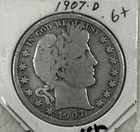 1907-D Barber Half Dollar Silver Free Shipping