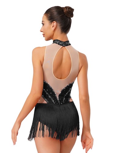 Body donna abito rock strass danza body schiena latina buco della serratura vita - Foto 27 di 95