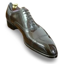 Handmade Brown Oxford Genuine Leather Cap Toe Lace Up Office Dress Shoes For Men