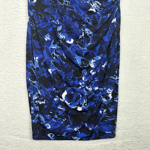 Lauren Ralph Lauren Sheath Dress Sz 12 Blue Black Floral Ruched Sleeveless Midi - Picture 5 of 16