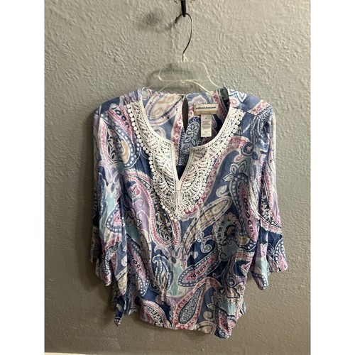 Camisa de mujer Alfred Dunner talla 1X Top con ribete de ganchillo manga 3/4 - Imagen 2 de 10