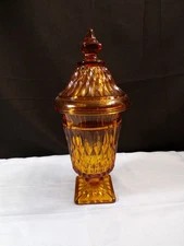 Indiana Amber Glass Mount Vernon Footed Covered Candy Dish