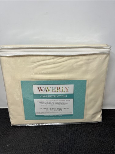 Waverly Embroidered Floral Twin Sheet Set Jacobean Natural Ivory - Picture 5 of 6