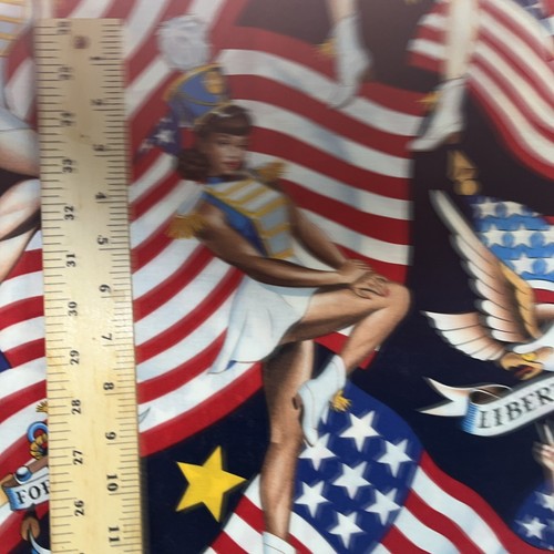 Alexander Henry Yd Fabric Blue Long May She Wave Majorete Eagle Flag Pinup Girls - Picture 5 of 13