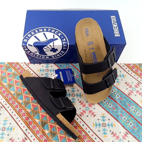 New Unisex Birkenstock Arizona Black Shoes Soft Footbed leather Sandals EU37-45 - Picture 2 of 9