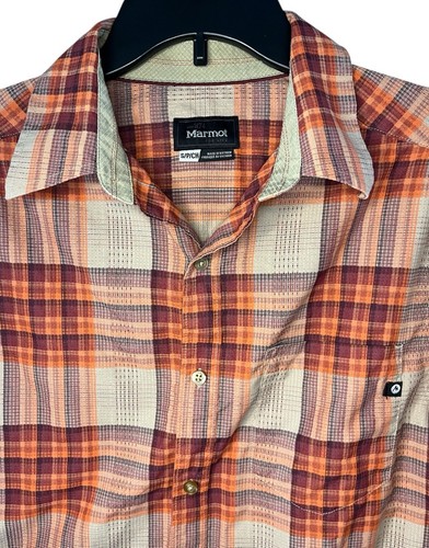 Marmot S rust and tan plaid long sleeve button up hiking shirt - Picture 3 of 5