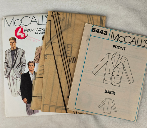 VTG 90s McCall's Pattern 6443 Men's Jacket Blazer Sport Coat 44 46 48 Uncut - Picture 2 of 3