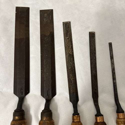Vintage Set of 5 Buck Bros Brothers Crank Neck Gouges Chisels 1/4"-1 1/4" - Picture 4 of 8