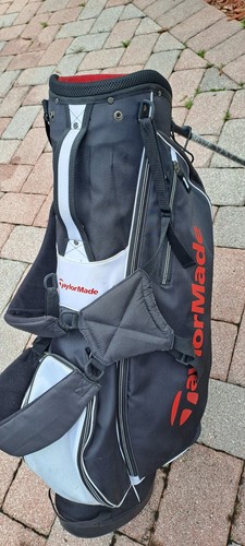Golf Stand Bag TAYLORMADE 4 Div Black Red White Shoulder Strap Rain Cover All Zi - Picture 6 of 9