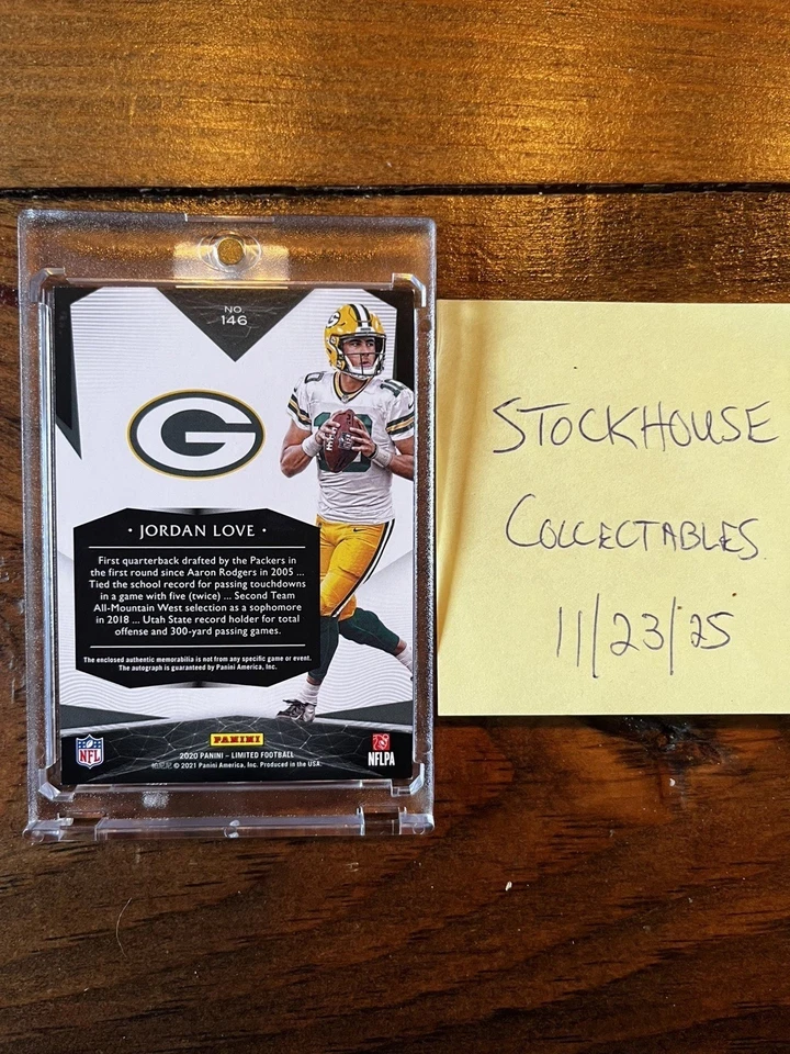 Tarjeta de novato Jordan Love 2020 Panini #146 RPA numerada a 75 Foto 2 de 2
