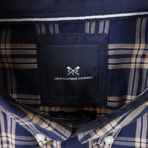 Excellent Crew Clothing Co Mens Shirt Size L Classic Fit Navy Blue Check Cotton - Picture 2 of 10