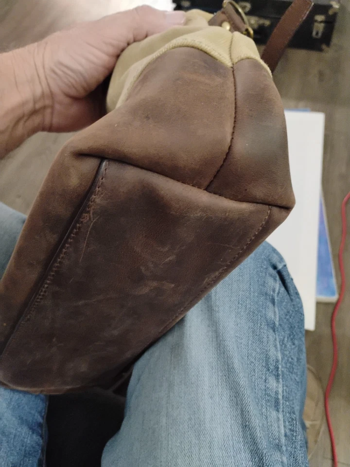 Bolso Bandolera LL Bean Mujer Lona Encerada Lona Tostada Cuero Marrón Foto 3 de 4