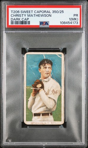 1909-11 T206 SWEET CAPORAL 350/25 CHRISTY MATHEWSON DARK CAP PSA 1 (MK) - Picture 1 of 3