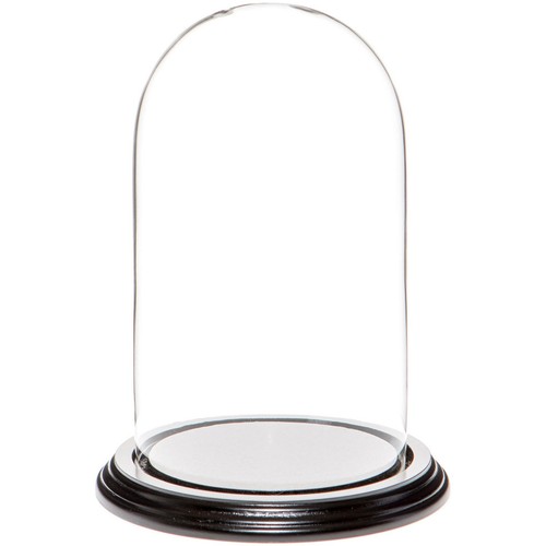 Plymor 4.5" x 8" Glass Display Dome Cloche (Black Wood Veneer Base)
