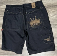 Vintage 90s Y2K JNCO Size 38 Carpenter Shorts Embroidered Crown Baggy Wide Leg