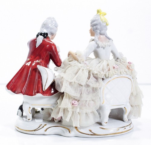 Antique 19th C DRESDEN Germany Laced Porcelain Courting Figure Sculpture - Picture 2 of 11