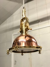 Lampada a sospensione nautica in rame liscio e ottone | Plafoniera vintage ma...