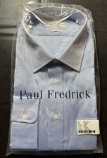 Paul Fredrick Men s Blue Long Sleeve Dress Shirt 18 / 38 100 Cotton NWT Sealed