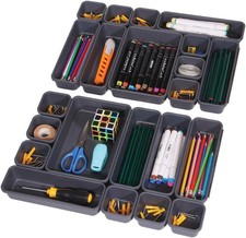 Set of 22 Interlocking Desk Drawer Organizer Tray Dividers Plastic Shallow