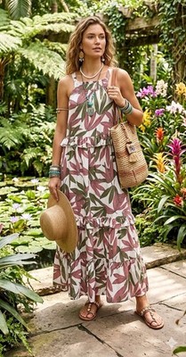 Listicle Boutique Maxi Dress Womens Size  Small Ruffle Tiered Tropical 