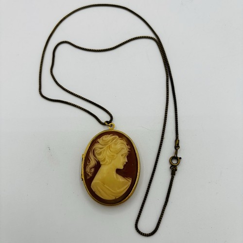 Vintage geschnitzte Kamee Medaillon Anhänger Halskette Nachlass Schmuck 18 Zoll - Bild 3 von 6