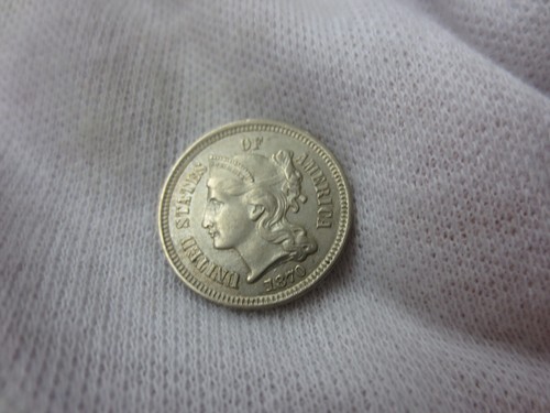 1870 DDO Three Cent Nickel (Set Break) (Nice Coin) "UNITED STATES OF AMERICA - Picture 4 of 10